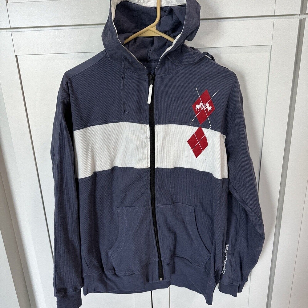 EQUINE COUTURE FULL Zip hillsboro hoodie jacket size large Womens￼ corduroy